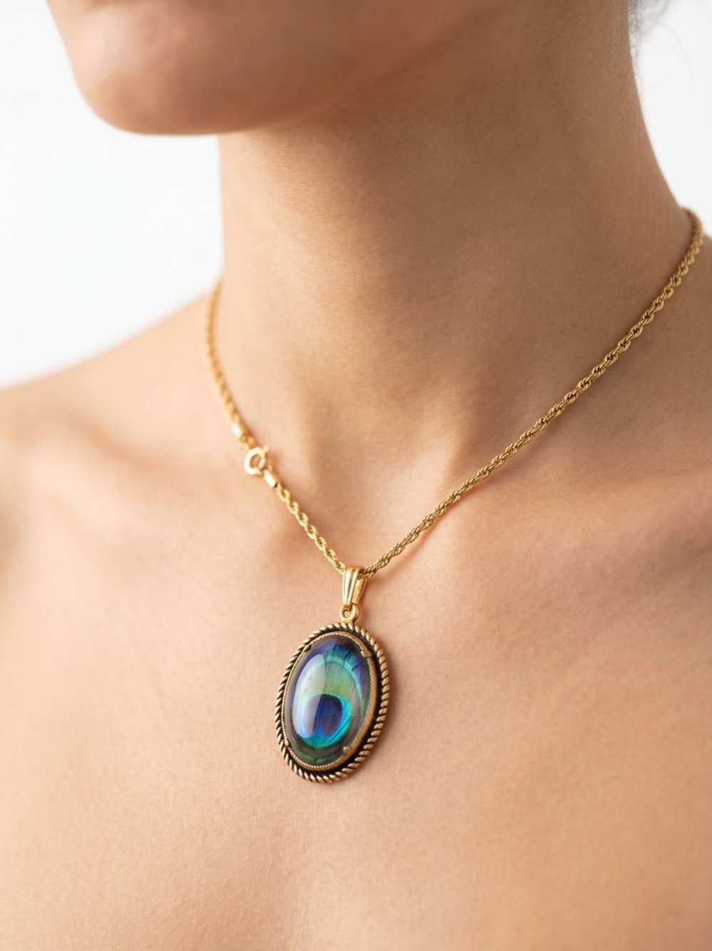 Gold-Plated Oval Mood Pendant Chain not Included